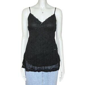 Vintage Y2K Black Whimsigoth Going Out Top Sequins Lace Cami. M/L. Fairy Grunge